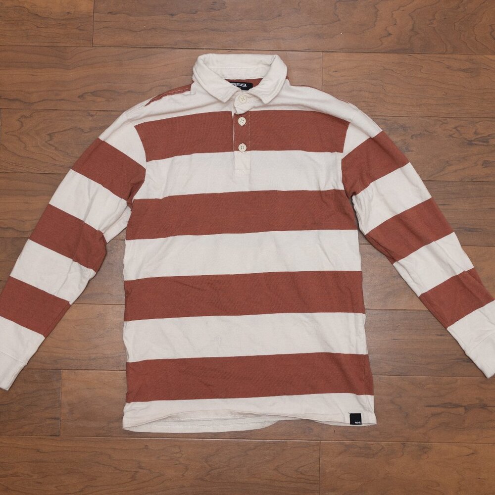 RSQ Long Sleeve Stripe Rugby Shirt Womens Brown White Unisex Size Small